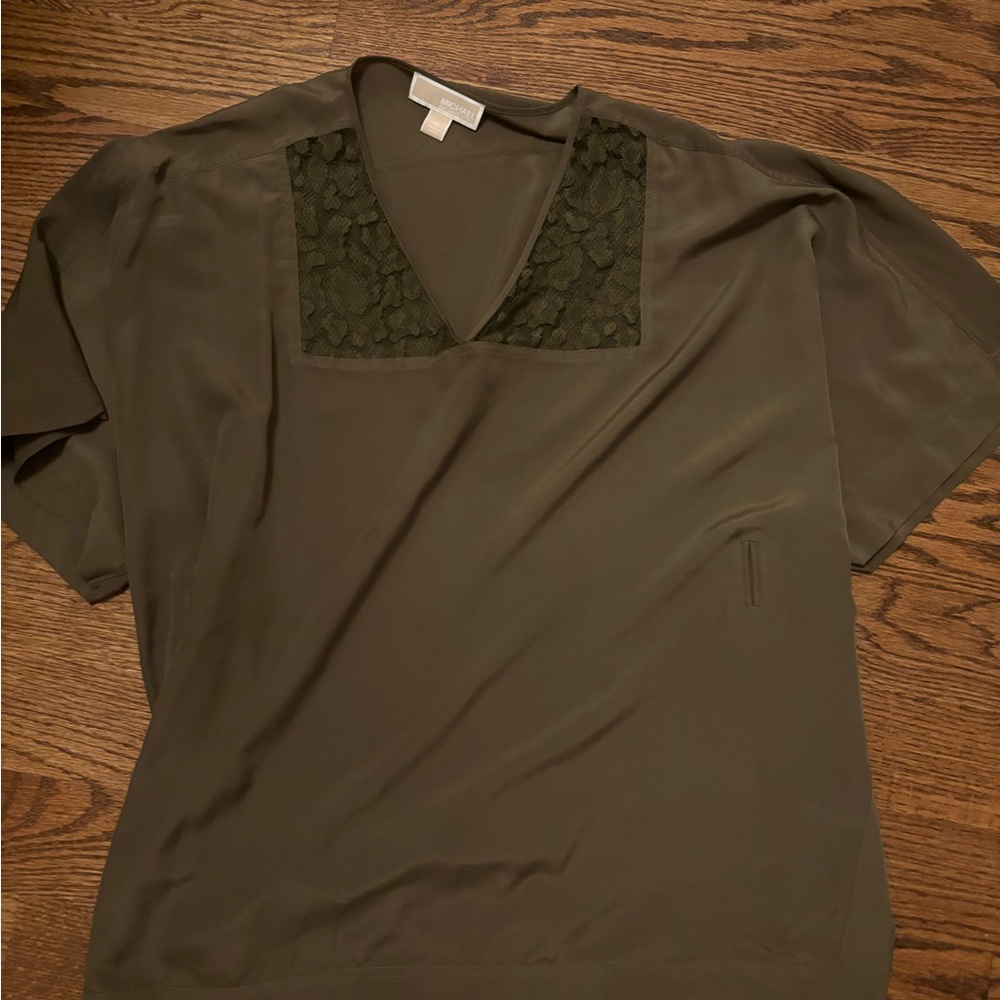 Michael Kors Olive Blouse with Lace Detail